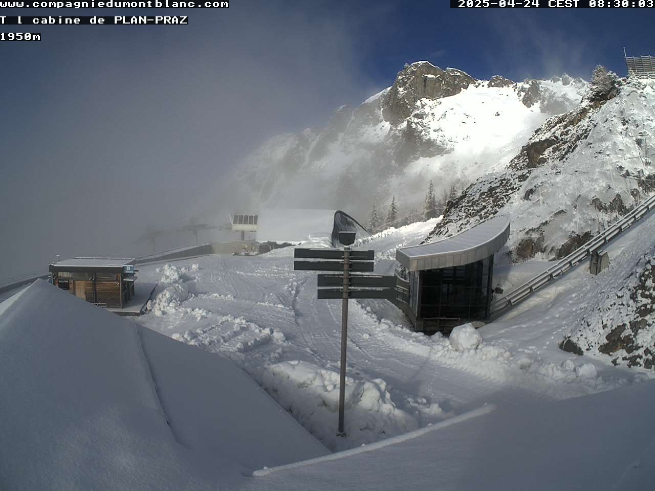 Webcam Chamonix : Vue du télécabine de Plan Praz